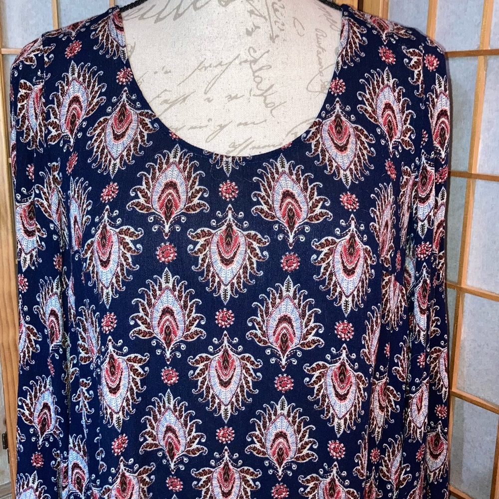Boho Hippie Paisley Feather Motif Rayon Long Sleeve Dress by Mossimo - Picture 5 of 8